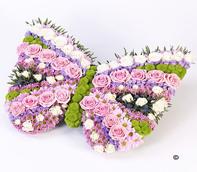 rouwbloemstuk vlinder paars - Wit
